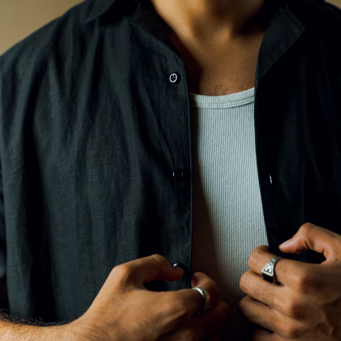 Blackout- Boxy Fit Linen Shirt (Plain Black)