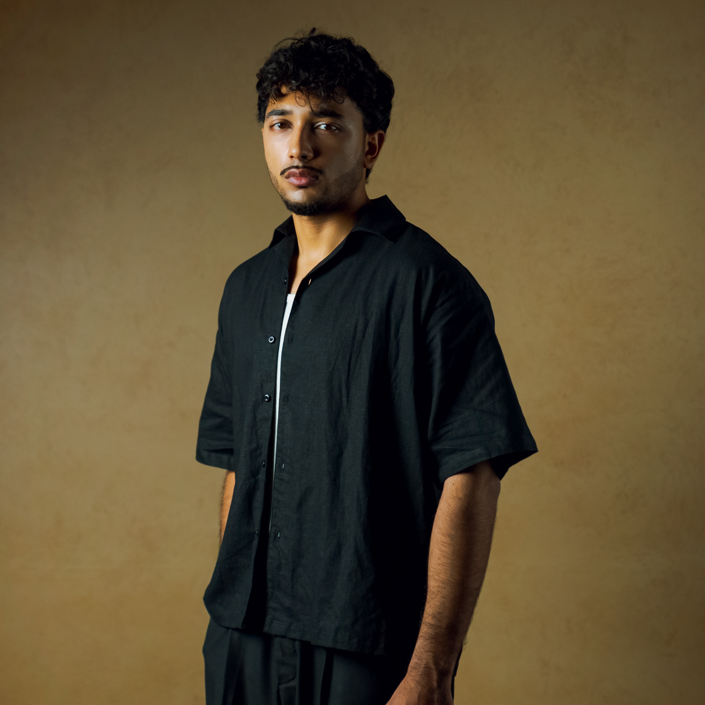 Blackout- Boxy Fit Linen Shirt (Plain Black)