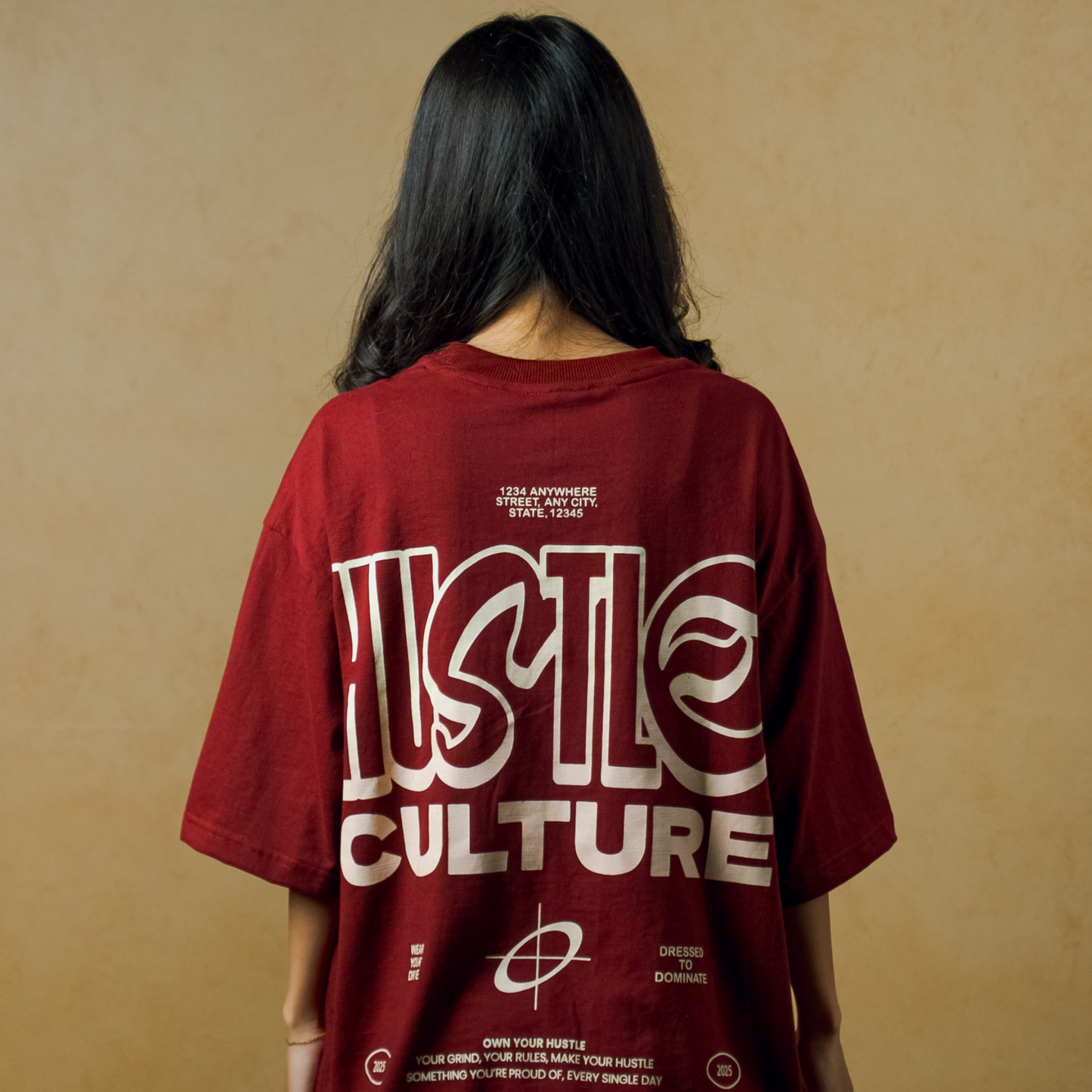 Hustle Culture- Oversize Boxy Fit- Maroon Tee
