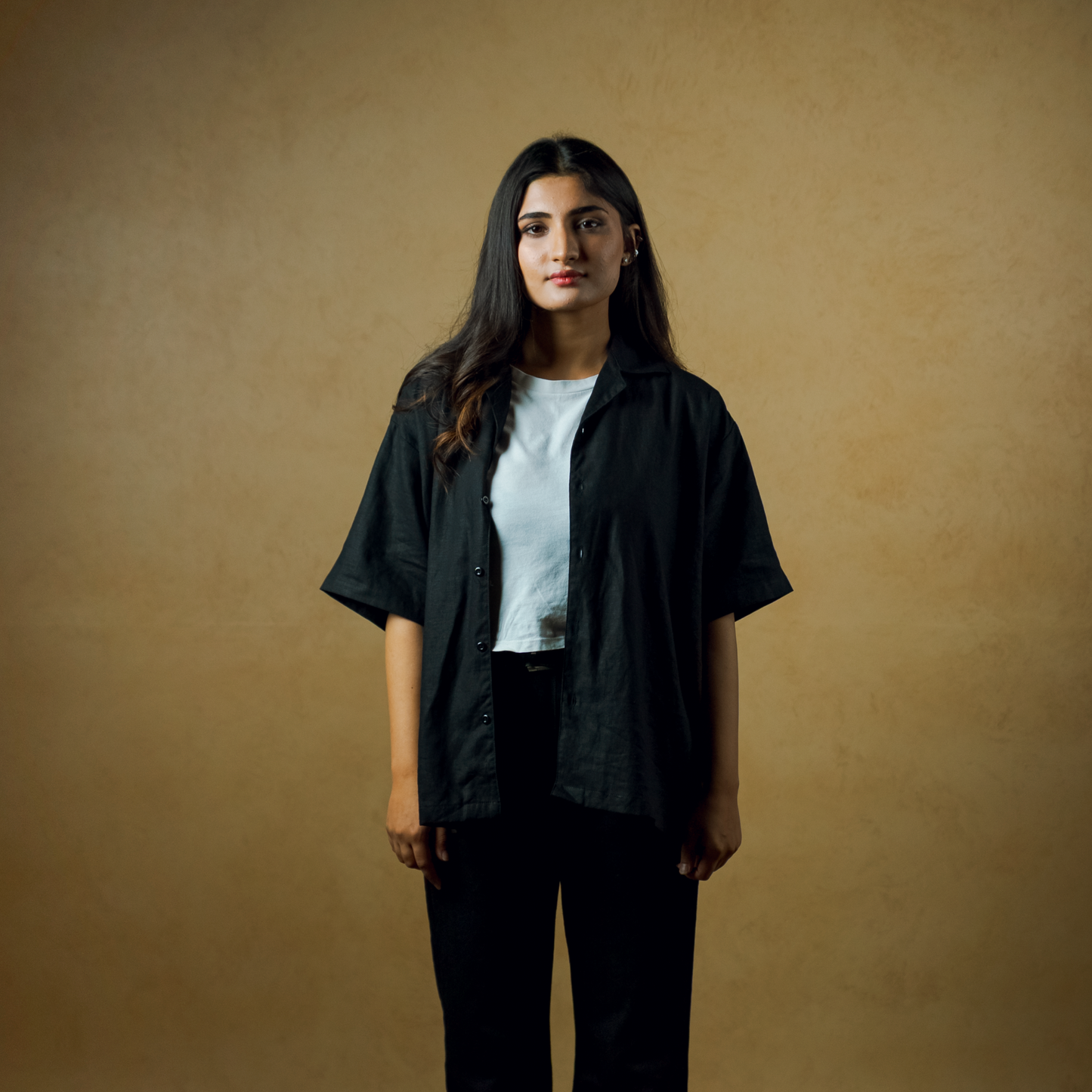 Blackout- Boxy Fit Linen Shirt (Plain Black)