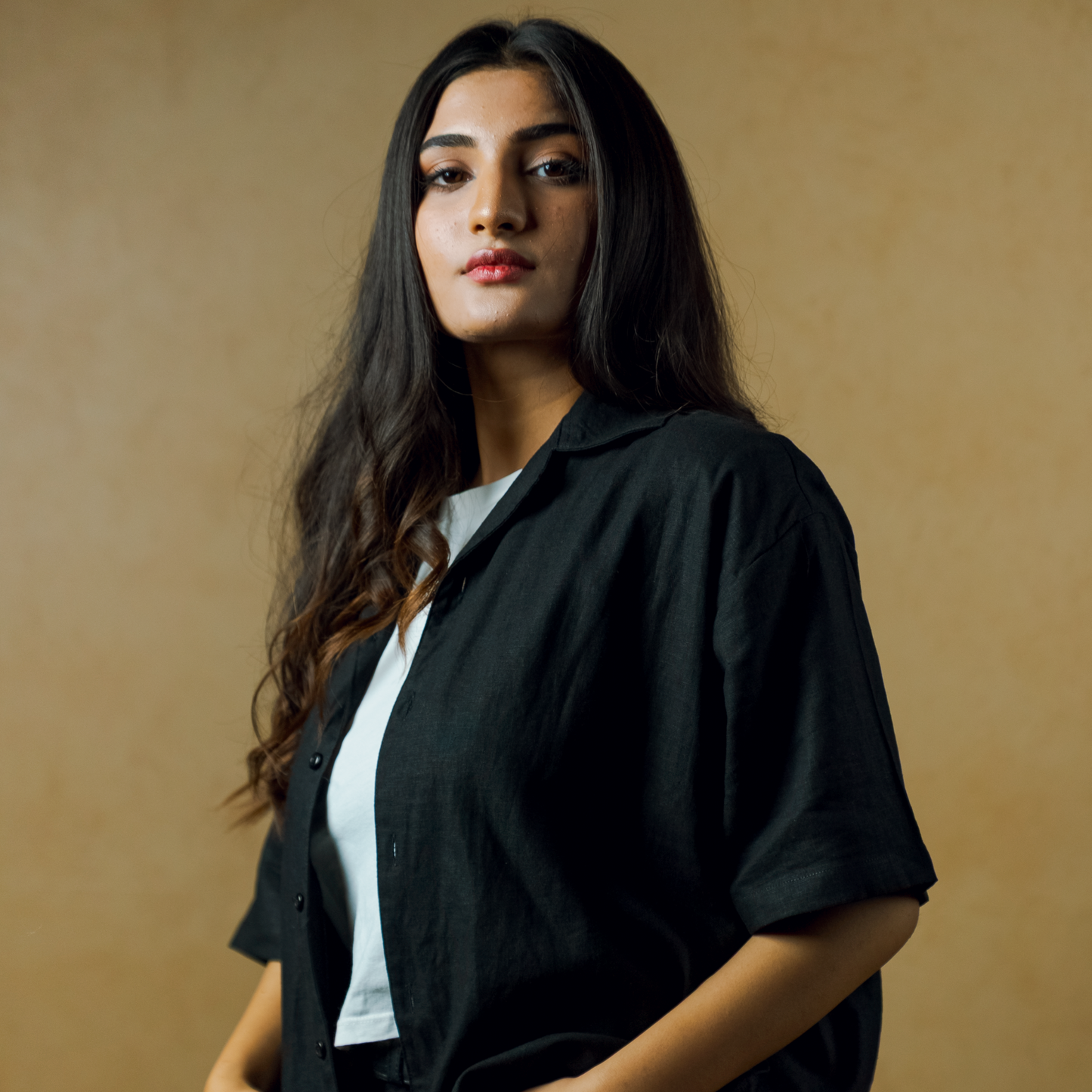 Blackout- Boxy Fit Linen Shirt (Plain Black)