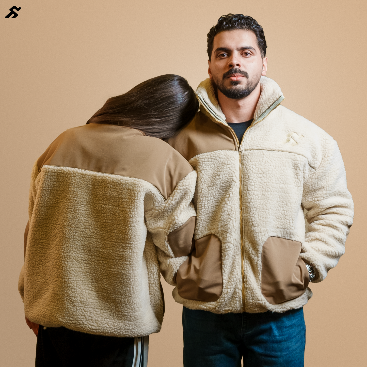 Beige Faux Fur Oversized Jacket