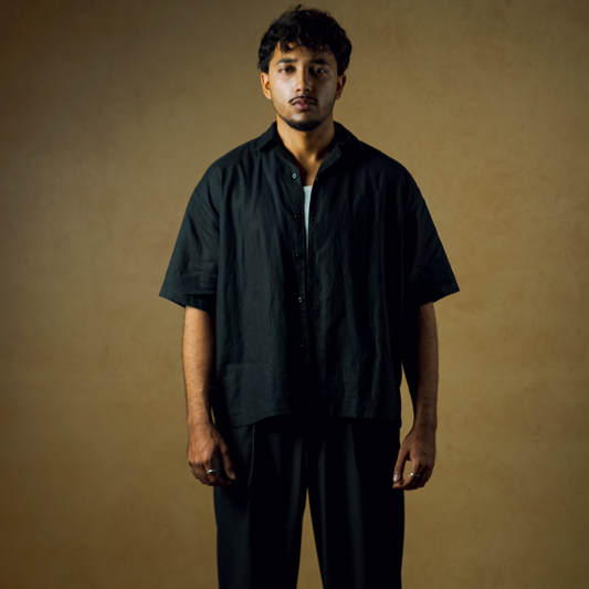 Blackout- Boxy Fit Linen Shirt (Plain Black)