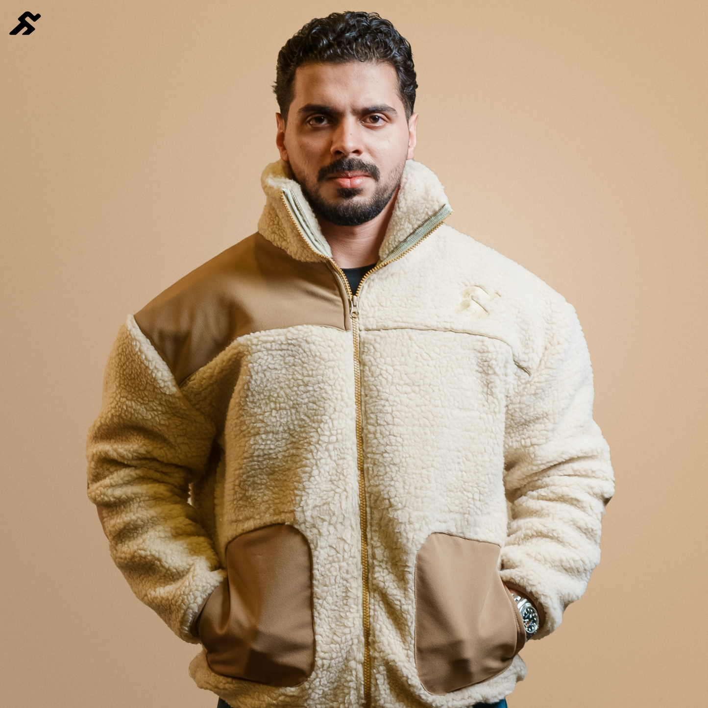 Beige Faux Fur Oversized Jacket